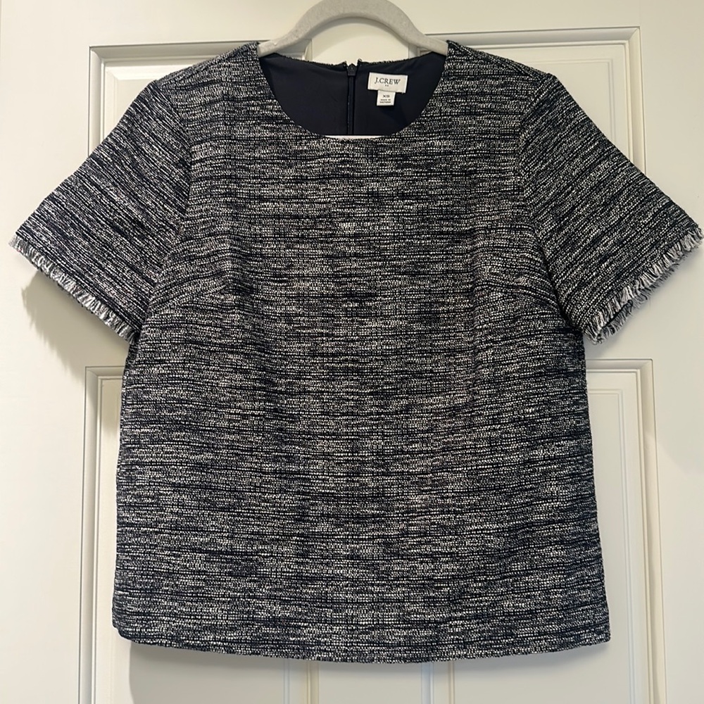 J Crew Factory Navy and White Tweed Top